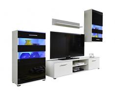 trendteam 1573-001-02 Wohnwand WeiÃ, Klarglas Schwarz Siebdruck, BxHxT 222x177x40 cm