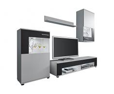 trendteam CO Wohnwand Wohnkombination Anbauwand | Weià und schwarz | 229 x 175 cm
