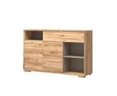 Germania 8740-244 Sideboard CALVI mit flachen FüÃen, Navarra-Eiche-Nb./Steingrau, 41 x 142 x 88 cm