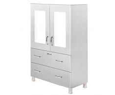 Miami Vitrine mit 2 Türen mit Soft-Close und 2 Schubladen mit Vollauszug, Holz, weià metallic, 42.9 x 97.6 x 141.20 cm