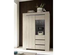 PALMIRA Vitrine mit holz, Glastüren und Sk, eiche beige holznachbildung, 123 x 51 x 170 cm