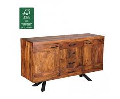 Wohnling WL1.366 Sheesham Massivholz Sideboard 145 x 45 x 82cm, Kommode, 2 Türen und 4 Schubladen
