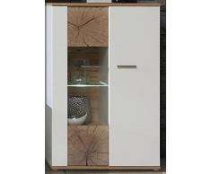 NEWFACE Asta Vitrine mit Glastür inklusive weiÃer Glasbodenbeleuchtung, Holz, planked eiche mit weiÃ, 169.80 x 41.30 x 134.30 cm