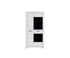 NEWFACE Snow Vitrine Glasbodenbeleuchtung links mit 1 Glastüre, 1 Türe, Holz, weià matt, 101 x 41.4 x 198.5 cm