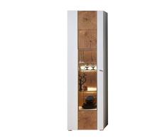 Stella Trading DNWZD1001 Vitrinenschrank Standvitrine, Absetzungen Hirnholz Nachbildung, Holzdekor, weià matt, 38 x 60 x 202 cm