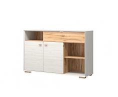 Germania 8740-247 Sideboard CALVI mit flachen FüÃen, Pinie-WeiÃ-Nb./ Navarra-Eiche-Nb., 41 x 142 x 88 cm