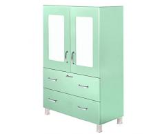 Miami Vitrine mit 2 Türen mit Soft-Close und 2 Schubladen mit Vollauszug, Holz, mint metallic, 42.9 x 97.6 x 141.20 cm
