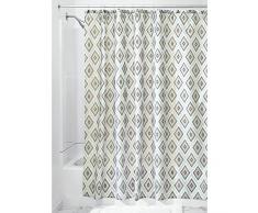 InterDesign Levi Textil Duschvorhang | 183 cm x 183 cm Duschabtrennung für Badewanne und Dusche | Vorhang aus Stoff mit Rautenmuster | Polyester grau