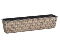 Gartenfreude Balkonkasten, Polyrattan Aufhängung mit Bewässerungssystem, naturfarben, 80x19x18 cm, 4000-1009-062