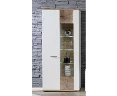 NEWFACE Asta Vitrine mit Glastür inklusive weiÃer Glasbodenbeleuchtung, Holz, planked eiche mit weiÃ, 85.10 x 41.30 x 198.30 cm