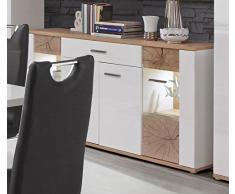 NEWFACE Asta Vitrine mit 2 Glastüren inklusive weiÃer LED-Beleuchtung, Holz, planked eiche mit weiÃ, 169.80 x 41.30 x 134.30 cm