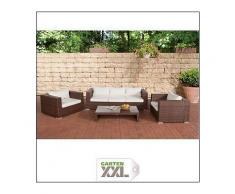 Poly-Rattan Lounge-Möbel Set CASABLANCA, Alu-Gestell (3er Couch + 2 Sessel + Tisch 120 x 65 cm), CLP, Braun
