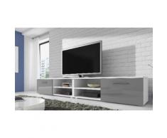 TV-Bank Schrank in Weiß und Hochglanz-Grau, 240 cm