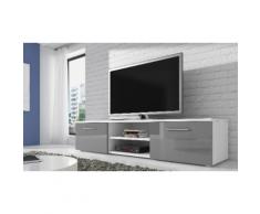 TV-Bank Schrank in Weiß und Hochglanz-Grau, 150 cm