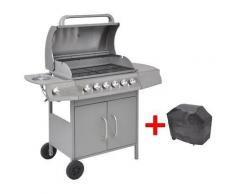 vidaXL Gasgrill Barbecue-Grill 6+1 Brenner Silber