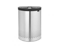 Brabantia Wäschebox Selector, 55 Liter, Deckel mit doppelter Quick-Drop Öffnung, Farbe: Matt Steel, Kunststoffdeckel: Dark grey