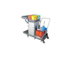 Floorstar Reinigungswagen 1 Multi BASIC Tresor, Abschließbarer Reinigungswagen mit aufgesetztem Doppelfahrwagen, Maße: 133 cm x 66 cm x 110 cm