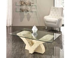 Wohnzimmer Couchtisch mit Glasplatte V Steinfuß