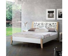 Metallbett in Weiß mit Eiche Bianco