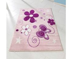 Kinderzimmer Teppich mit Blumen und Schmetterling Weiß Rosa