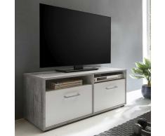 TV Board mit Klappen Weiß und Beton Grau