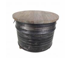 Runder Couchtisch aus Teak Massivholz Eisen Anthrazit