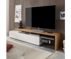 TV Lowboard in Weiß mit Eiche Massivholz