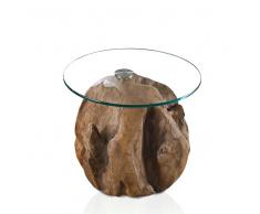 Runder Couchtisch aus Teak Wurzelholz Glas