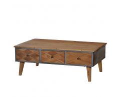 Wohnzimmertisch aus Teak Massivholz Stahl
