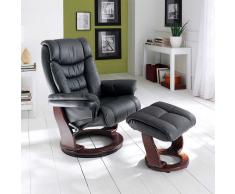 Relaxsessel in Schwarz Leder mit Hocker (2-teilig)
