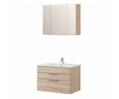 Waschtisch und Spiegelschrank in Buche hell 3D (2-teilig)