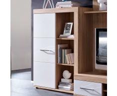 Wohnwand Schrank in Weiß Hochglanz Eiche Sonoma