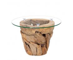 Design Couchtisch aus Teak Recyclingholz runde Glasplatte