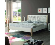 Bett in Weiß mit Eiche Massivholz Metall