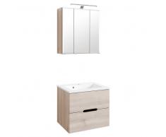 Badmöbel Set mit 3D Spiegelschrank Buche hell (2-teilig)
