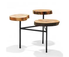 Design Beistelltisch mit Baumscheiben Buche Massivholz und Metall