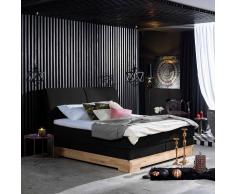 Boxspringbett in Schwarz Kunstleder Kernbuche Massivholz