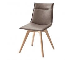 Stuhl Set in Braun Kunstleder Eiche Bianco massiv (2er Set)