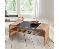 Wohnzimmer Couchtisch aus Wildeiche Massivholz Schwarzglas