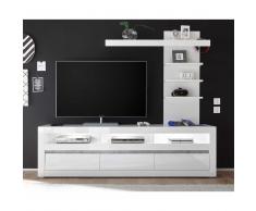 TV Lowboard und Regal in Weiß Hochglanz und Beton Grau LED Beleuchtung (2-teilig)