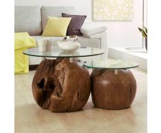 Zweisatztisch aus Teak Massivholz Glas (2-teilig)