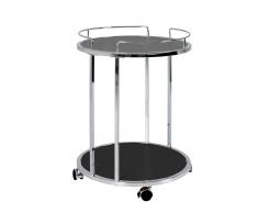 Runder Servierwagen in Schwarz und Chrom Sicherheitsglas