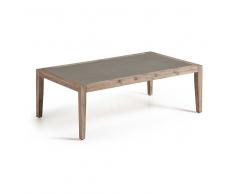 Wohnzimmer Couchtisch aus Akazie Massivholz Leichtbeton beschichtet