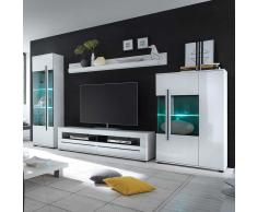 Wohnzimmer Anbauwand in Weiß Hochglanz LED Beleuchtung (4-teilig)
