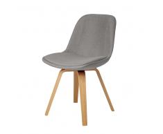 Stoff Schalenstuhl in Grau Eiche Massivholz (2er Set)