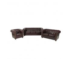 Sofagarnitur in Braun Chesterfield Optik (3-teilig)