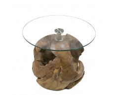Runder Couchtisch aus Glas Wurzelholz