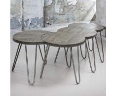 Couchtisch Set aus Mangobaum Massivholz rund (4-teilig)