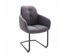Freischwinger Sessel in Grau Kunstleder Edelstahl Anthrazit lackiert (2er Set)