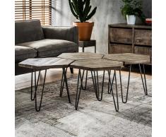 Couchtisch Set aus Mangobaum Massivholz Edelstahl (4-teilig)